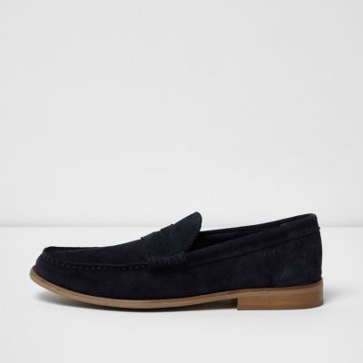 Navy blue suede loafers